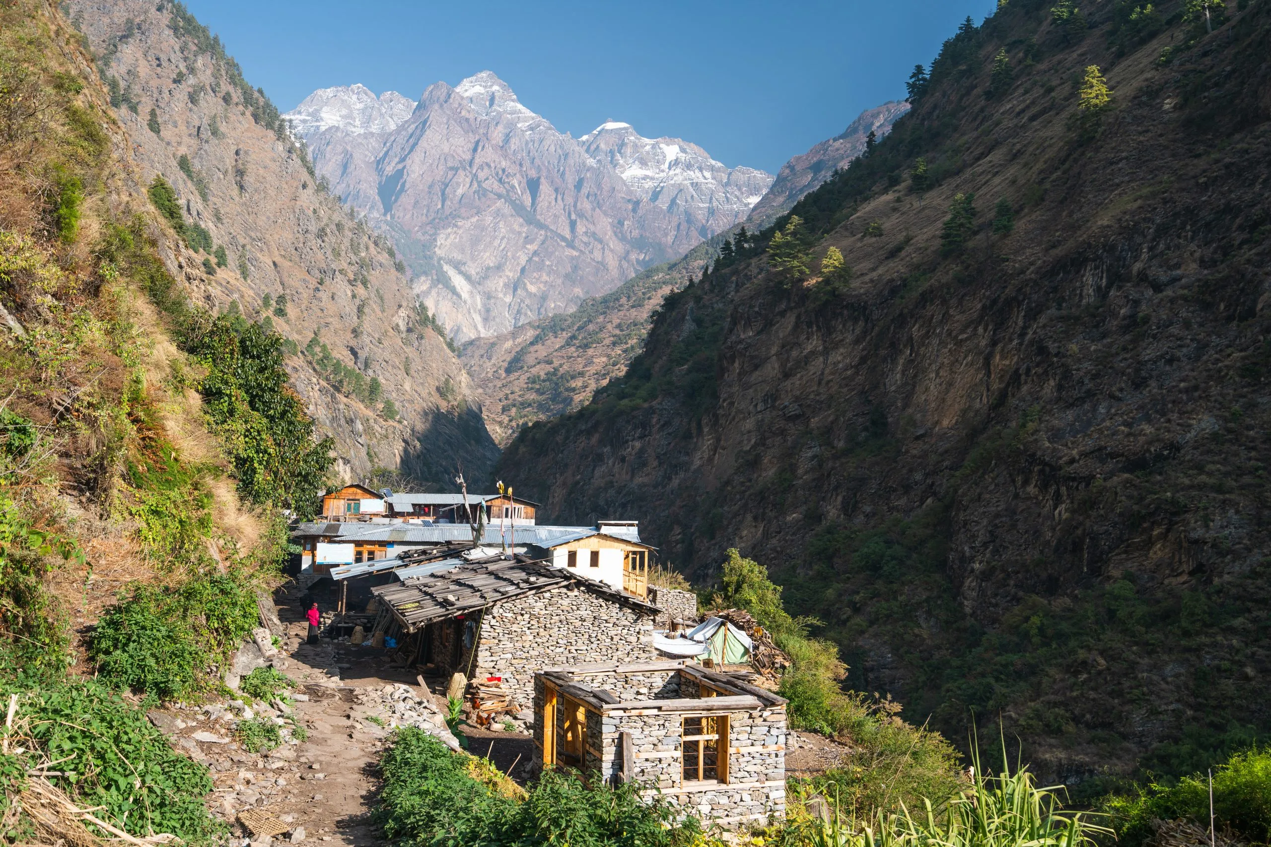 Deng village, small village in Manaslu circuit trekking route  surrounded by Himalaya mountains range in Nepal