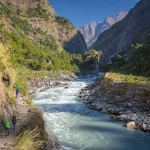 Hiking in Himalayas mountains. Manaslu circuit trek, Nepal