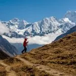 Trekker on Manaslu circuit trek in Nepal