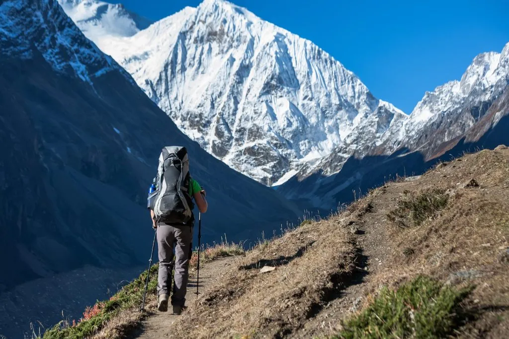 Trekker on Manaslu circuit trek in Nepal