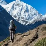 Trekker on Manaslu circuit trek in Nepal