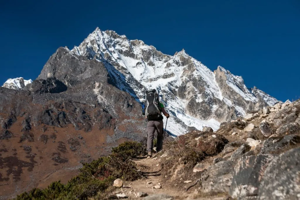 Trekker on Manaslu circuit trek in Nepal