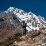 Trekker on Manaslu circuit trek in Nepal